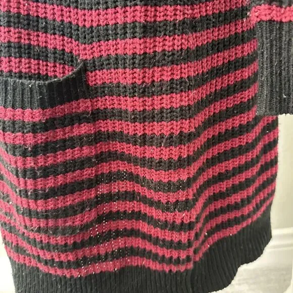 Hot Topic Long Cardigan Sweater, Red, Black, Striped Emo Size Medium Button Down - Picture 7 of 14